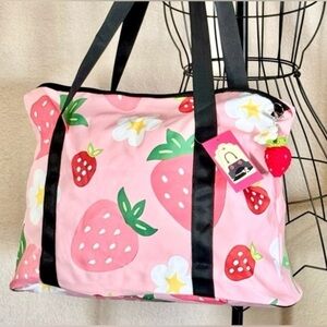 New Red & Pink Strawberry Tote Dance Cheer Bag w/ Zipper & Crochet Charm